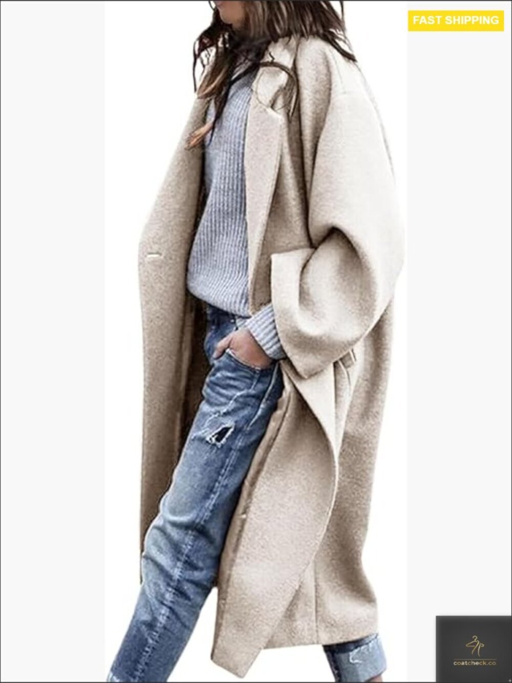Oversized Wool Peacoat Classic Notch Lapel Single Breasted Knee Length Coat